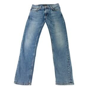 Nudie Jeans Thin Finn Men’s 30X30 Blue Denim Lost Orange Whiskered Embroidered